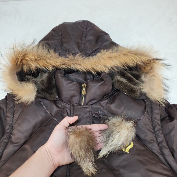 Vintage Y2k Rocawear Jacket Womens XL Down Filled Fur Trim Brown Bomber Brown - Picture 7 of 14